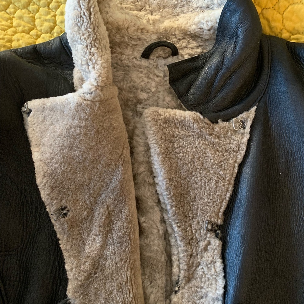 BOD & CHRISTENSEN Black Leather & Shearling Knee Length Coat - Picture 11 of 16